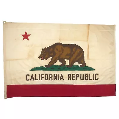 Vintage Cotton California Republic State Bear Flag Cloth Banner Old American USA • $549