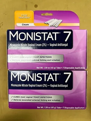 2 New Monistat 7-Day Treatment - 1 Tube Of Cream & 7 Applicators Each Box • $25