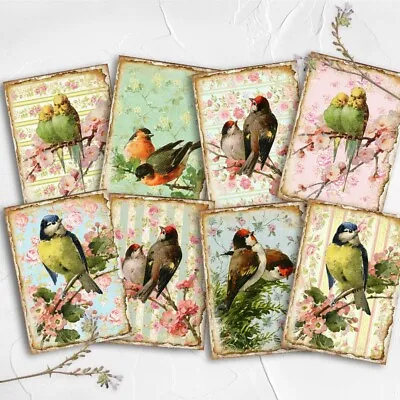 Shabby Chic Bird Card Toppers Floral Cardmaking Tags ATC Journals Craft • £2.80