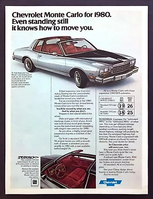 1980 Chevrolet Monte Carlo T-Top Coupe Photo  Moves You Standing Still  Print Ad • $10.39