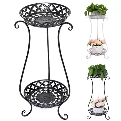 2Tier Metal Plant Stand Home Indoor Outdoor Garden Flower Pot Shelf Display Rack • £10.94