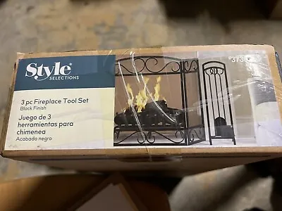 BRAND NEW Style Selections 3pc Black Steel Fireplace Tool Set Model #3730324 • $19.99