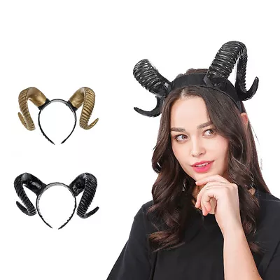 (1 Golden)Halloween Ram Horns Sheep Horn Hair Hoop Cosplay Costume Headband Hair • $27.15