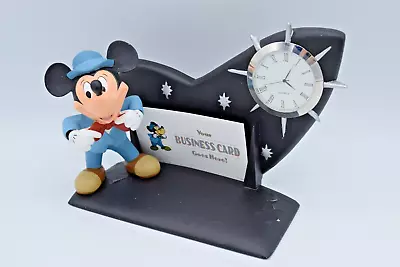 RARE Disney MICKEY MOUSE Business Card Holder Desk Set With Clock • $44.99