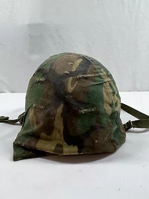 Vintage Military Helmet Liner & Camo Steel Pot Helmet Cover • $99.95