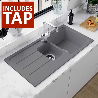 £219.99 • Buy Astini Elmo 150 1.5 Bowl Granite Croma Grey Reversible Kitchen Sink & 5E Tap
