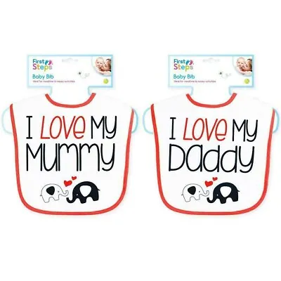 I Love My Mummy Daddy Baby Feeding Bibs Bib Unisex Girls Boys Newborn • £3.29