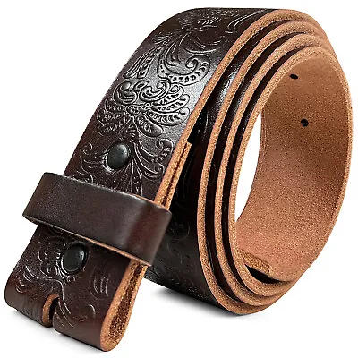 Genuine Full Grain Western Floral Engraved Tooled Leather Belt Strap With Snaps • $24.95
