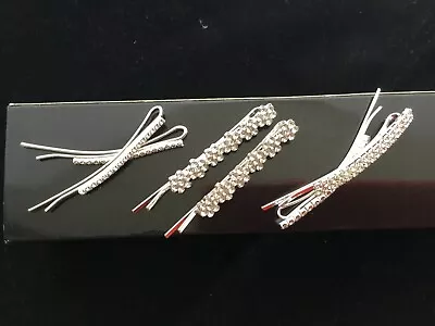 £2.99 • Buy Diamante Hair Grip.Bobby Pin.Slide.1 Pair.Silver Plated.Bridal.Wedding