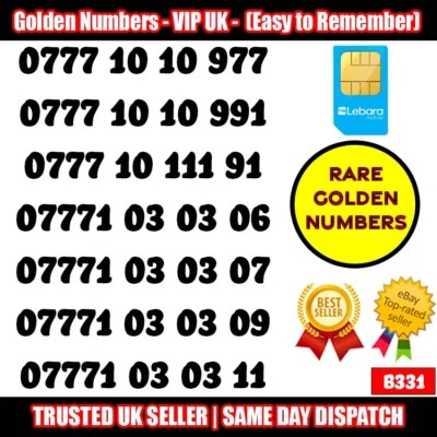 £9.95 • Buy Golden Number VIP UK SIM Cards - Easy To Remember Mobile Numbers LOT - B331