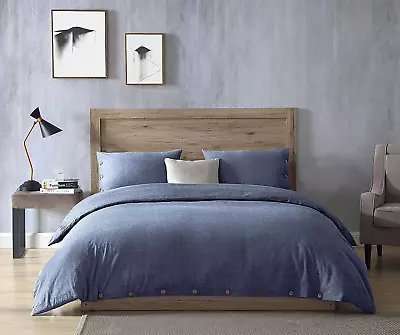 Cotton Denim Blue Duvet Cover Set King Size 3 Pcs Super Soft Bedding • $38.24