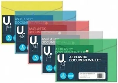 A5 Plastic Document Wallet Press Stud Folder Filing Storage 5pk • £2.89