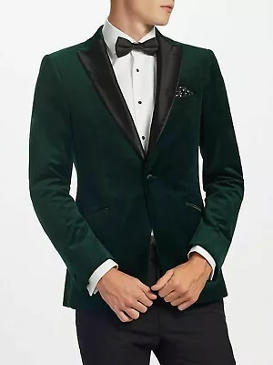 Men Green Smoking Jacket Velvet Designer Grooms Wedding Party Wear Coat Blazer • £95
