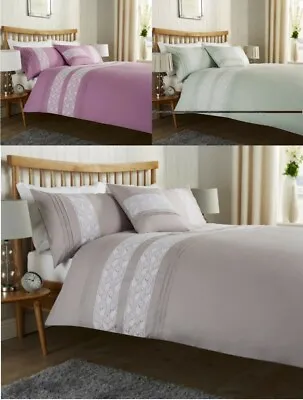 Bibury Pleated Lace Duvet Cover Double King Silver Duck Egg Bedding Set  • £11.99