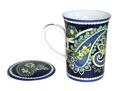 Vera Bradley Mug W/ Lid Rhythm & Blues Coffee Tea Cup 10 Oz - Retired • $11.95