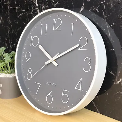 Wall Clock Round Silent Home Kitchen Bedroom Office Indoor Quartz Modern Decor • £10.99