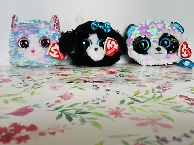 New Lot Of TY Beanie Boos  5” Bamboo Whimsy & Tracey Sequin Wristlet Coin Purse • $42.71