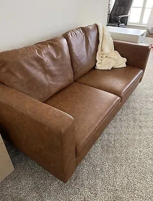 New Mid Century Modern Vegan Brown Leather Sofa Vintage Style Couch • $529