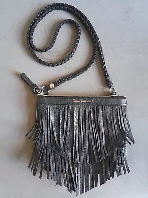 Small Black  Follow Your Heart  Fringed Handbag Bag With Plaited Strap H&m Vgc • £4.99