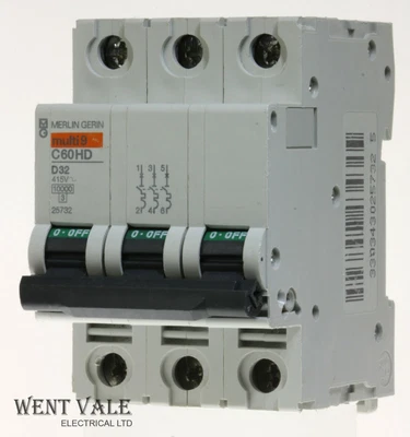 £40.35 • Buy Merlin Gerin Multi 9 - C60HD332 - 32a Type D Triple Pole MCB Unused