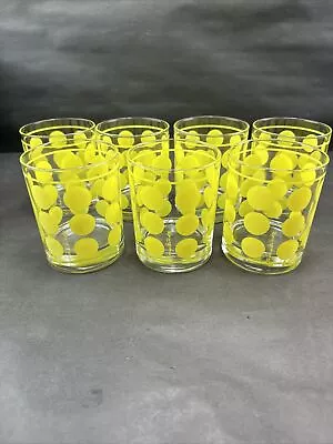 7 RARE Vintage GEORGES BRIARD Yellow Polka Dot Rocks Old Fashion Barware Glasses • $179