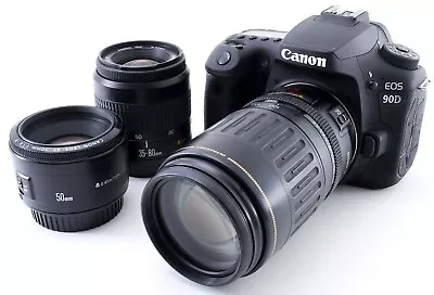 Canon EOS 90D 32.5MP EF35-80mm/EF100-300mm/EF50mm [Exc W/SD CardStrap [965] • $3727.90