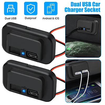 2PCS 12V-24V 4.8A Dual USB Port Car Fast Charger Socket Power Outlet  Waterproof • $11.98