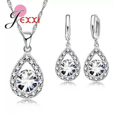 £4.99 • Buy 925 Sterling Silver Cubic Zirconia Crystal Necklace Pendant And Earring Set *UK*