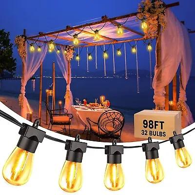 $54.99 • Buy 98FT Outdoor String Lights S14 Led Lights Dimmable 30Bulbs For Yard Patio Garden