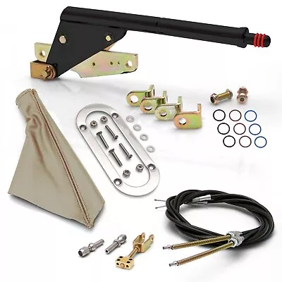 Floor Mount Black Emergency Parking Brake - Tan Boot Chrome Ring And Cable Kit • $316.95
