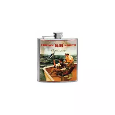 Tooths KB Lager Hip Flask 6oz Barware Vintage Fishing Pub Art Lure Boat Rod • $19.50