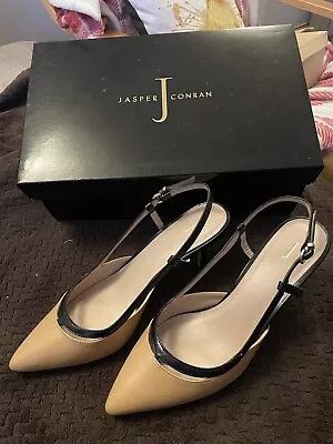 Size 4 Jasper Conran Sling Back Heels Tan And Black Nude • £10