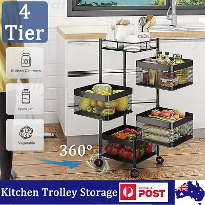 4Tier Trolley Storage Vegetable Rotating Basket Rack Organiser Holder Kitchen AU • $79.99