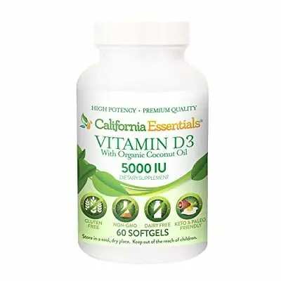 Vitamin D3 5000 IU (125mcg) With Organic Coconut Oil (60 Softgels) • $7.49