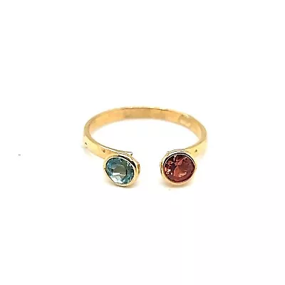 Tresor Collection 18kt Yellow Gold Orange Sapphire & Blue Topaz Ring Size 7.5 • $495.22