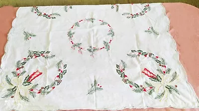 Vintage Handmade  100% Cotton  Christmas Embroidery Tablecloth • $15