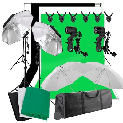 Photography Studio Lighting Soft Umbrellas Backdrop Kit Background Support Sets • £49.95