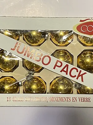 17 Vintage Coby Jumbo Pack 2  Gold Glass Christmas Ornaments Original Box • $15.74