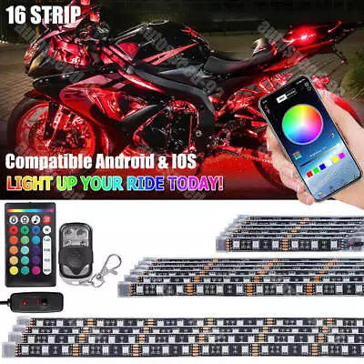 16x Pcs RGB Bluetooth Motorcycle LED Light Under Glow Neon Strip APP Control Kit • $65.66