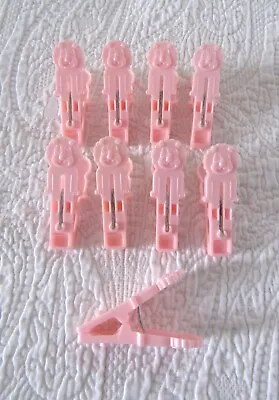 Lot Of Nine (9) Vintage Plastic Lion Face Pink Childrens Laundry Clothespins • $9.99