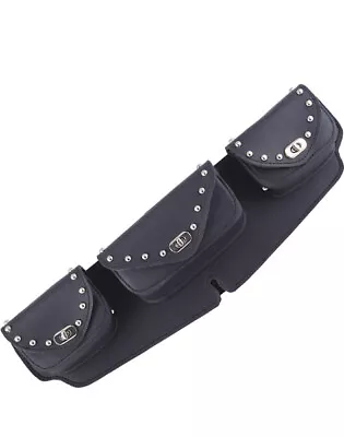 Large Triple Pocket Studded Motorcycle Windshield Mount Bag With Turn Clasps • $39.99