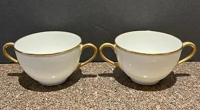 Limoges France Gold Rim Double Handled Bouillon Cups Set Of Two Marked T. V. • $9