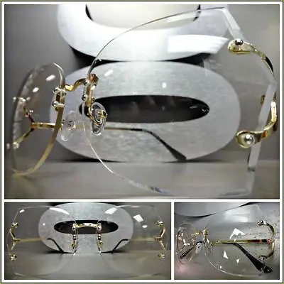 OVERSIZE VINTAGE RETRO Style Clear Lens EYE GLASSES Large Big Rimless Gold Frame • $14.99
