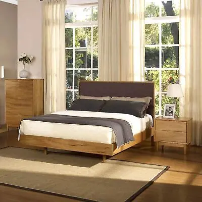 £766.99 • Buy 4ft6 5ft Bed Frame Faux Suede Wood Headboard Red Chestnut Double King Bedstead