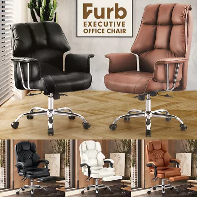 Furb Executive Office Chair PU Leather Mid-Back Thick Padded Back Support • $153.95