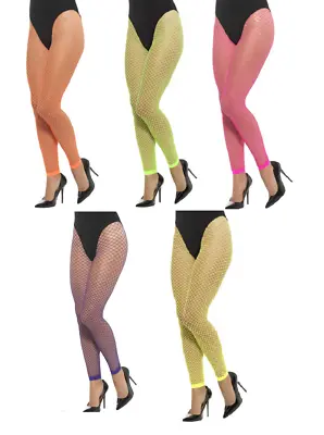 £4.45 • Buy Ladies Footless Net Tights Neon 1980s Fancy Dress Accessory - 5 Colours