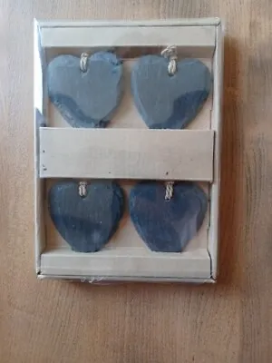 Natural Slate Heart Mini Chalkboard Name Tags 7cm X 4 With Chalk • £3