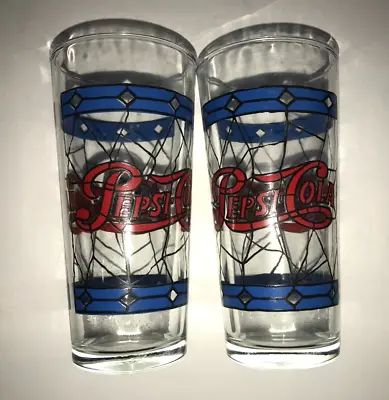 Set Of 2 Vintage Stained Glass Look Pepsi Cola Glasses • $9.99
