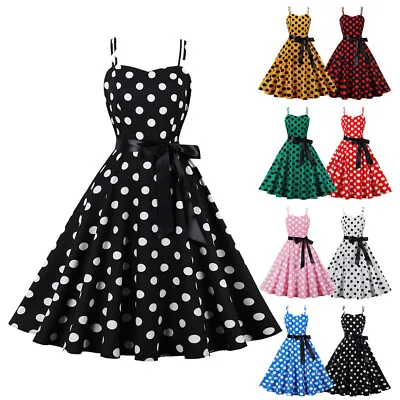 £15.59 • Buy Vintage 1950s 60s Polka Dots Dress Ladies Women Party Gown Prom Swing Dresses UK