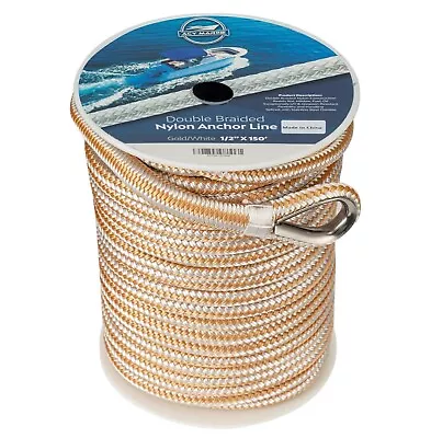 Marine Double Braided Nylon Anchor Line Thimble Gold-White 3/8-inch By 100-feet • $29.99